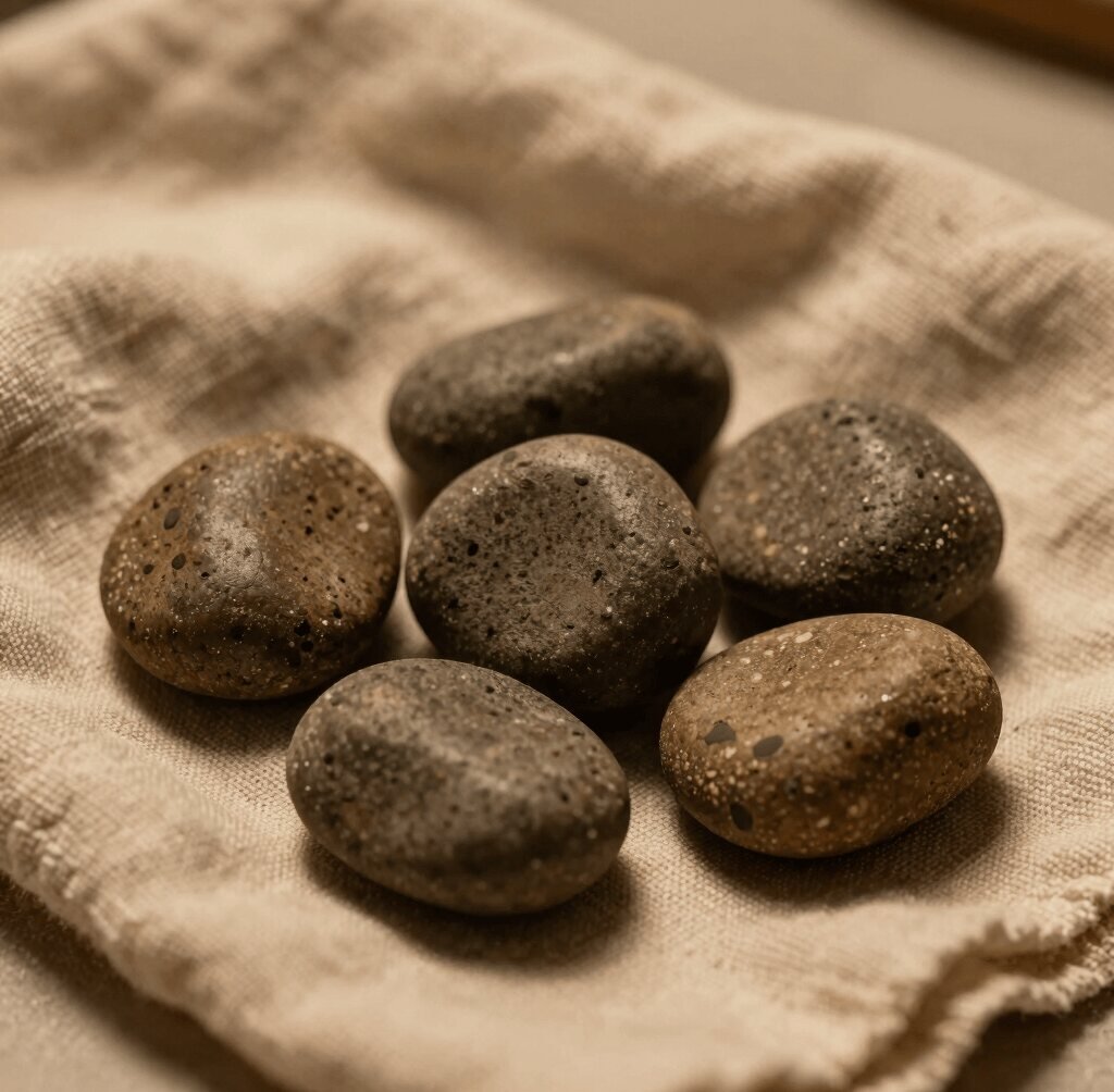 Warm massage stones arranged for a relaxing spa treatment